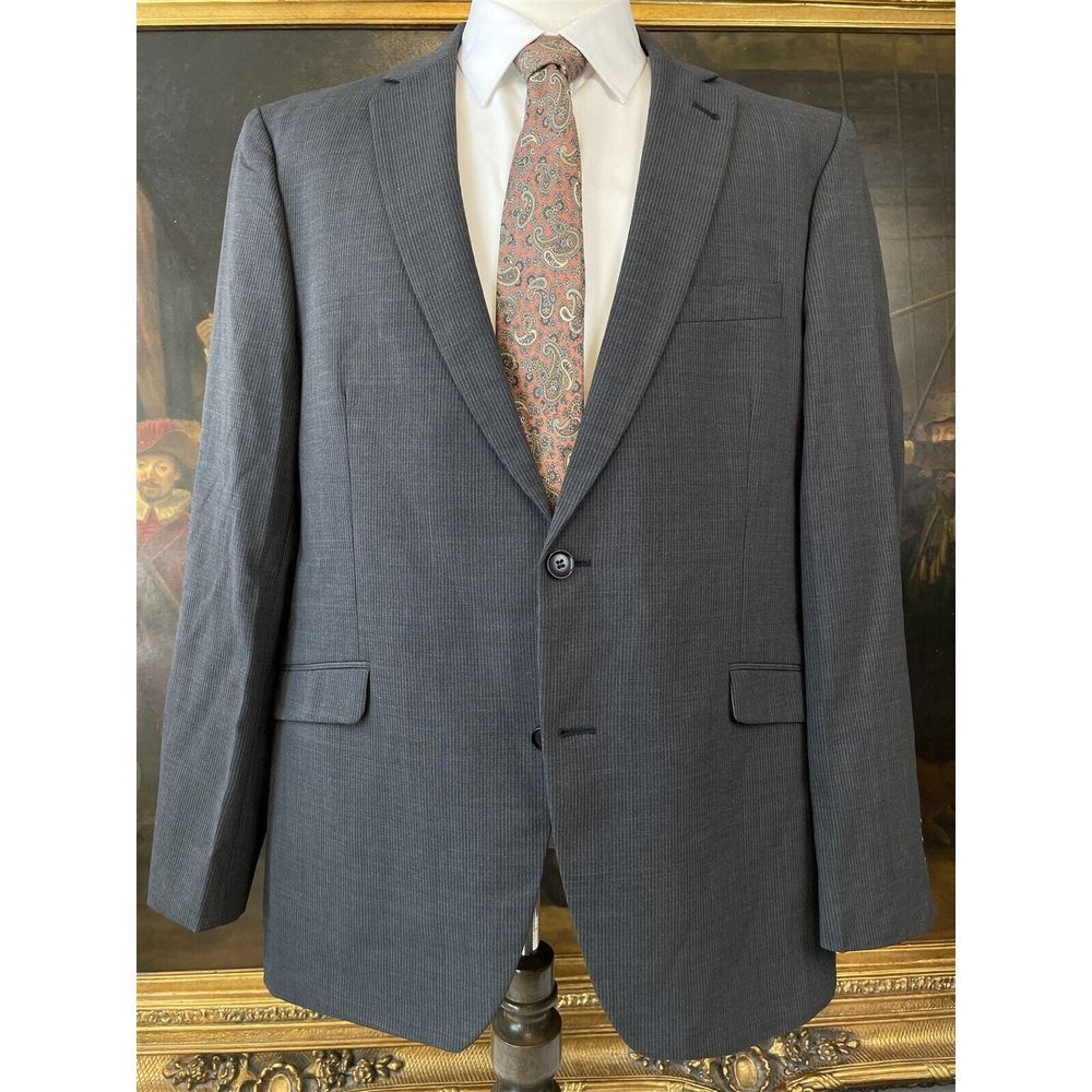 Lindbergh 46R Gray Pinstriped Stretch Wool Blend Hopsack 2Btn Suit Jacket Blazer